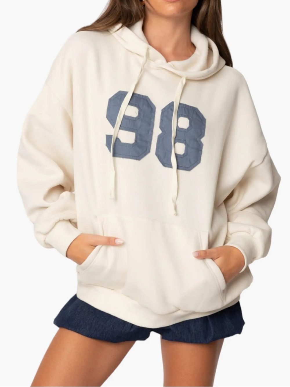 Edikted 98 Oversize Graphic Hoodie Sweatshirt Cream Size Medium